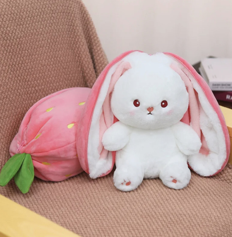 VS TOYS Soft Stuffed Bunny Toy, Reversible Strawberry Rabbit  - 32 cm(Pink)