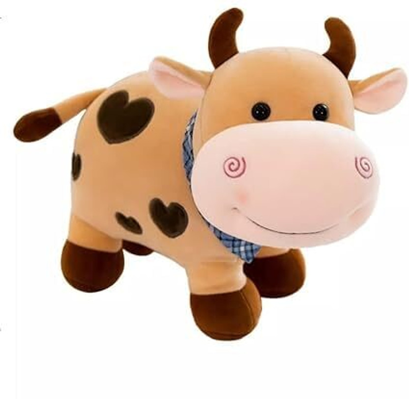 HELLOBEAR Milky Brown Moo Cow Plush Toy Stuffed Animal Doll Birthday Gifts for Kids/Girls  - 28 cm(Multicolor)