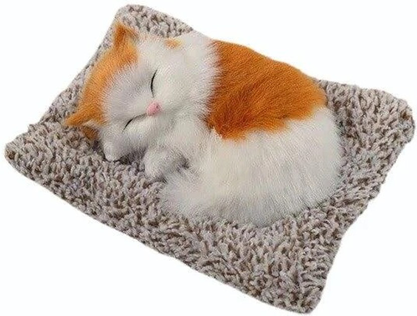 KAMMATESWARA Cute Sleeping Cat Plush Toy with Meow Sound, Gift for Kids stuffed toy for kids  - 5 cm(Multicolor)