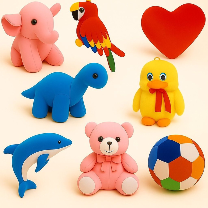 Macros Classic Super Soft Complete Family Pack Combo of 8 Teddy Bear Toy in Low Budget for kids / Gift , Parrot , Elephant , Penguin , Panda , Duck , Unicorn , Pikachu , Rabbit .  - 25 cm(Blue, Pink, Yellow)