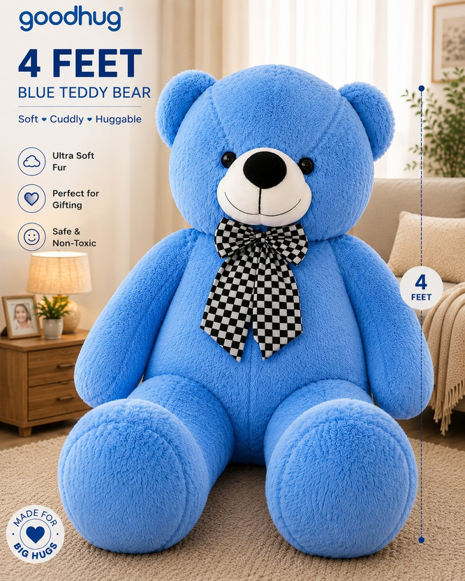 Goodhug 4 Feet Giant Sky Blue Teddy Bear Plush Toy – Ultra-Soft Cuddly Stuffed Animal  - 121 cm(Blue)