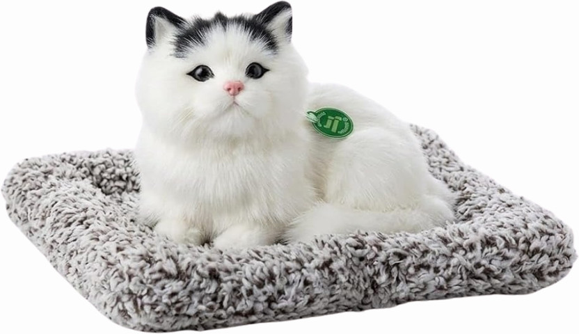 TTW Cute Cat Plush Toy with Meow Sound, Gift for Kids, Pet Toy for Boys & Girls  - 6 cm(White, Black)