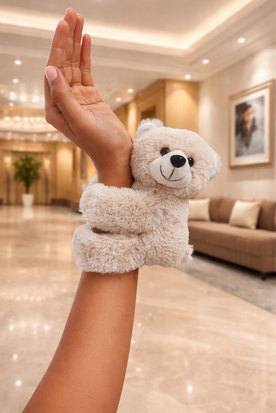 ByNems Cute Teddy Bear Plush Slap Wrist Band soft Toy for Kids  - 17 mm(Brown)