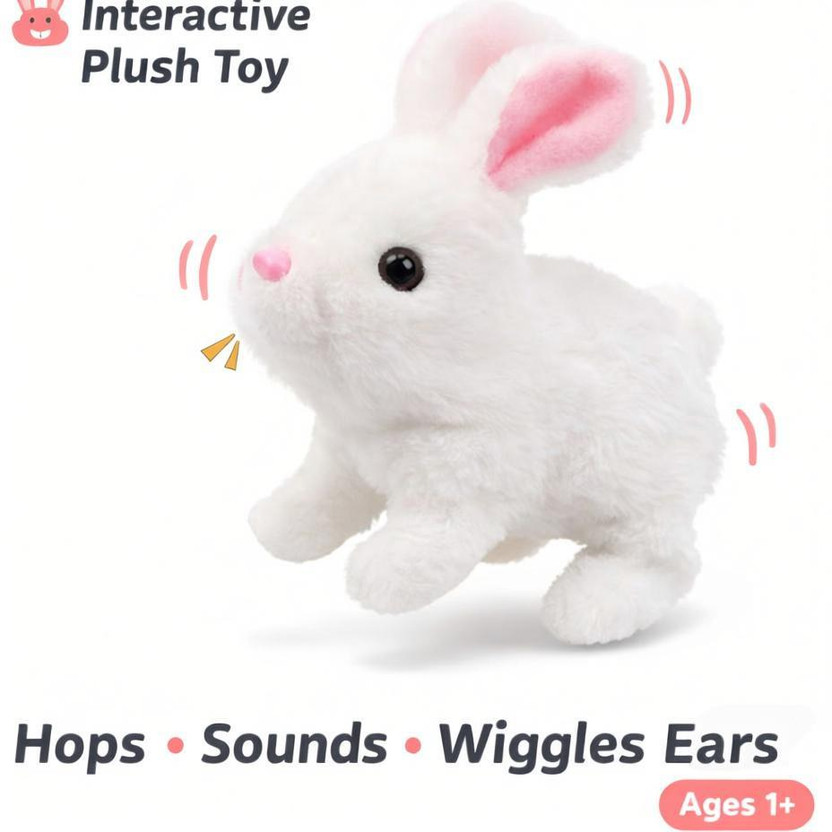 Ruhi Hopping Walking Bunny Toy with Sounds | Jumping Rabbit Wiggling Ears  - 17 cm(White)