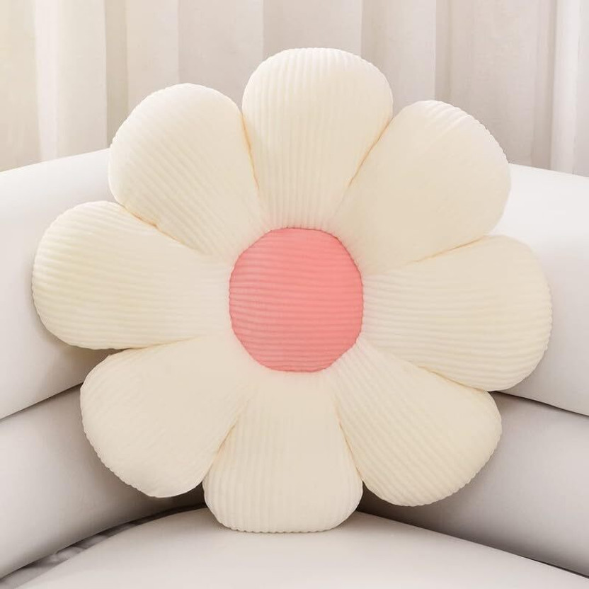 VVS TOYS Decorative White & Maroon Sunflower Pillow, Cute Stuffed Pillow for Couch, Sofa  - 35 cm(White & Maroon)