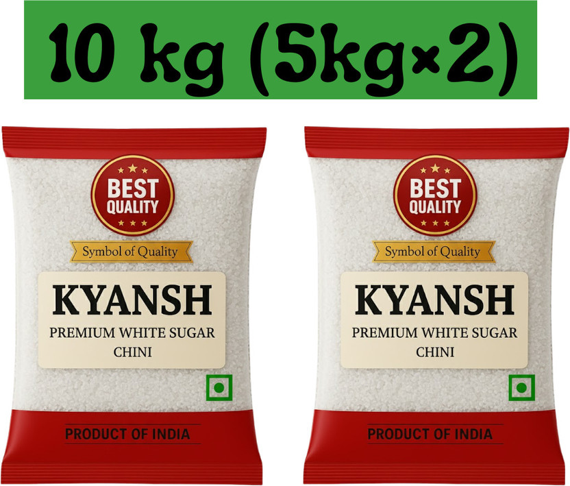 Kyansh 10kg Pack of white premium sugar (5kg+5kg) Sugar(10 kg, Pack of 2)