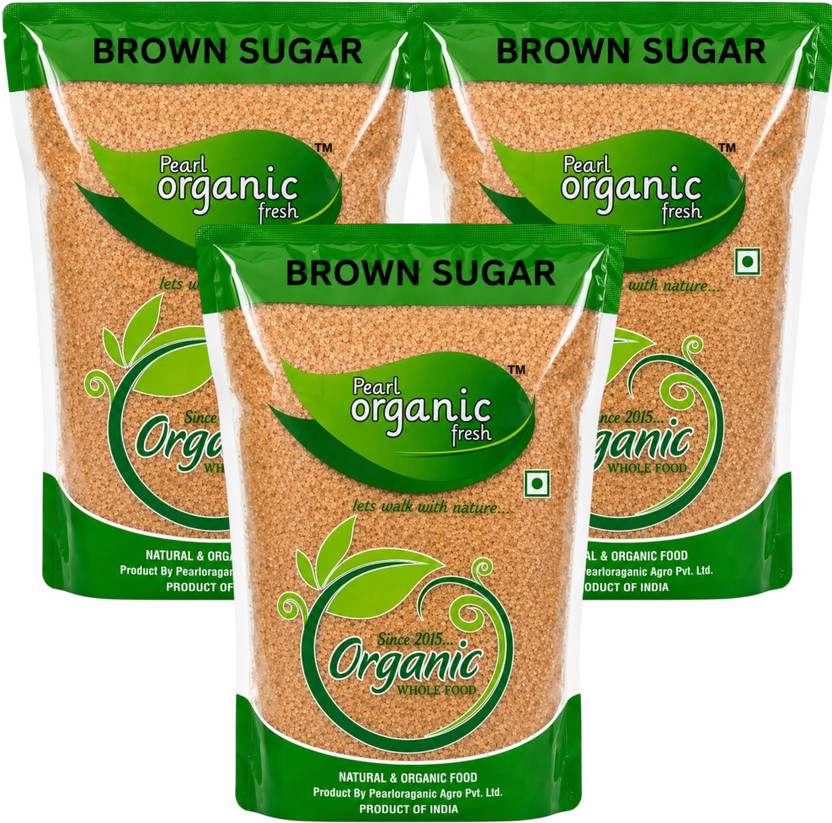Pearl Organic Fresh Brown Sugar Natural Cane Sugar Coated Molasses for Baking, Tea, Coffee, Cookies Brown Sugar(1 kg, Pack of 3)