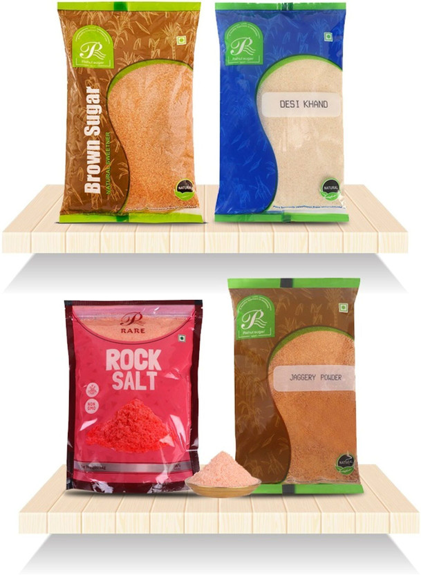 Rahul Sugar Combo- Brown Sugar(1Kg), Desi Khand(800gm), Rock Salt(1kg),Jaggery Powder(800gm) Brown Sugar(3.6 kg, Pack of 4)