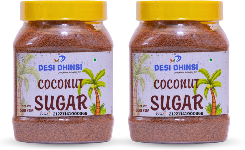 DESI DHINSI Organic Coconut Sugar, Low GI Natural & Vegan - Pack of 2 (500g Each) Coconut Sugar(1000 g, Pack of 2)