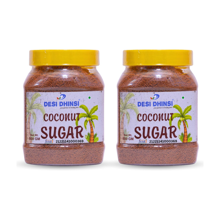 DESI DHINSI Organic Coconut Sugar, Low GI Natural & Vegan - Pack of 2 (500g Each) Coconut Sugar(1000 g, Pack of 2)