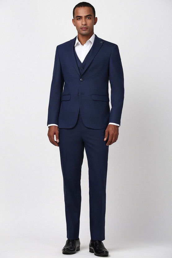 PETER PETER ENGLAND Men Navy Textured Slim Fit Formal Three Piece Suit Textured Men Suit - Flipkart Deal