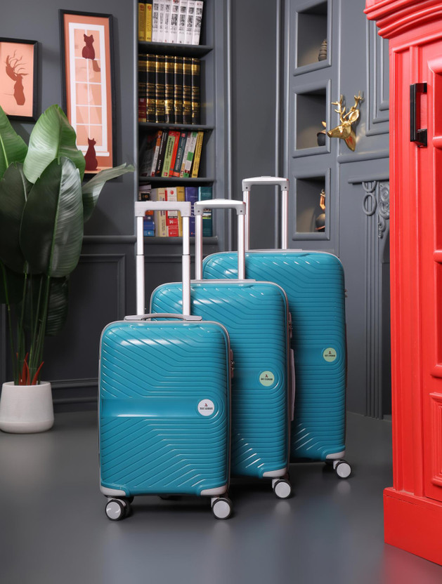 JACY LONDON SET OF 3 Unbreakable PP suitcases (Small,Medium and Large)) Cabin & Check-in Set 8 Wheels - 30 inch