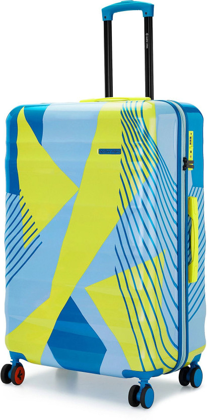 NASHER MILES Chicago Hard-Sided Polycarbonate Printed Check-in Lemon Teal 75cm Trolley Bag Check-in Suitcase 8 Wheels - 28 Inch