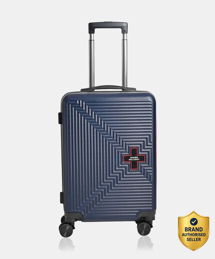 SWISS MILITARY MOSAIC Hard Top 20 Inch Luggage Trolley Bag Black CARBON FIBER Cabin Suitcase 8 Wheels - 20 inch