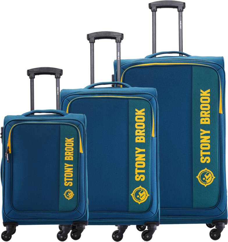 Stony Brook by Nasher Miles Soft Body Set of 3 Luggage – Classic Soft-Sided Polyester Luggage Set of 3 Teal Trolley Bags (55, 65 & 75cm) – Teal