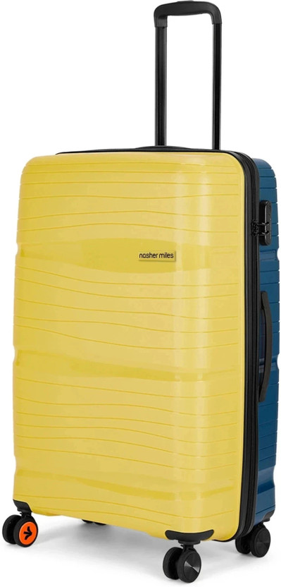 NASHER MILES Nicobar Hard-Sided Polypropylene Check-in Luggage Yellow and Navy Blue 28 inch |75cm Trolley Bag Check-in Suitcase 8 Wheels - 28 inch