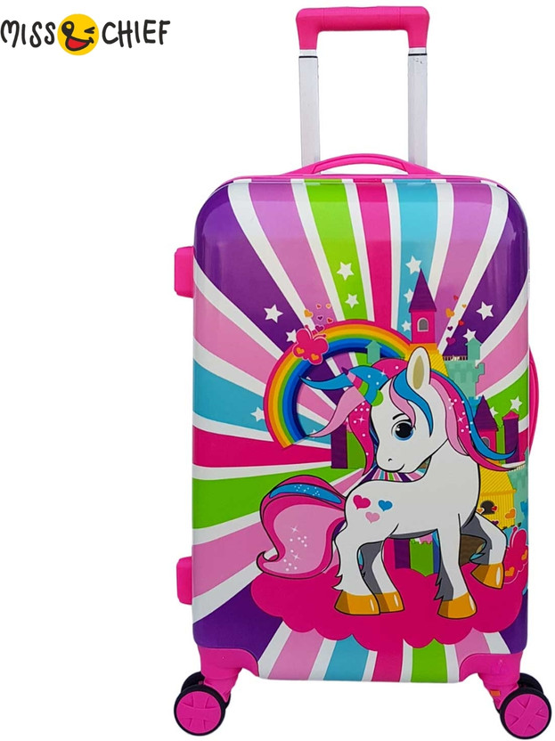 Miss & Chief ABS Hard Shell Cartoon Print Kids Travel Trolley Bag With 360° spinner wheels Check-in Suitcase 8 Wheels - 24 inch