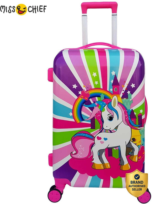 Miss & Chief ABS Hard Shell Cartoon Print Kids Travel Trolley Bag With 360° spinner wheels Check-in Suitcase 8 Wheels - 24 inch