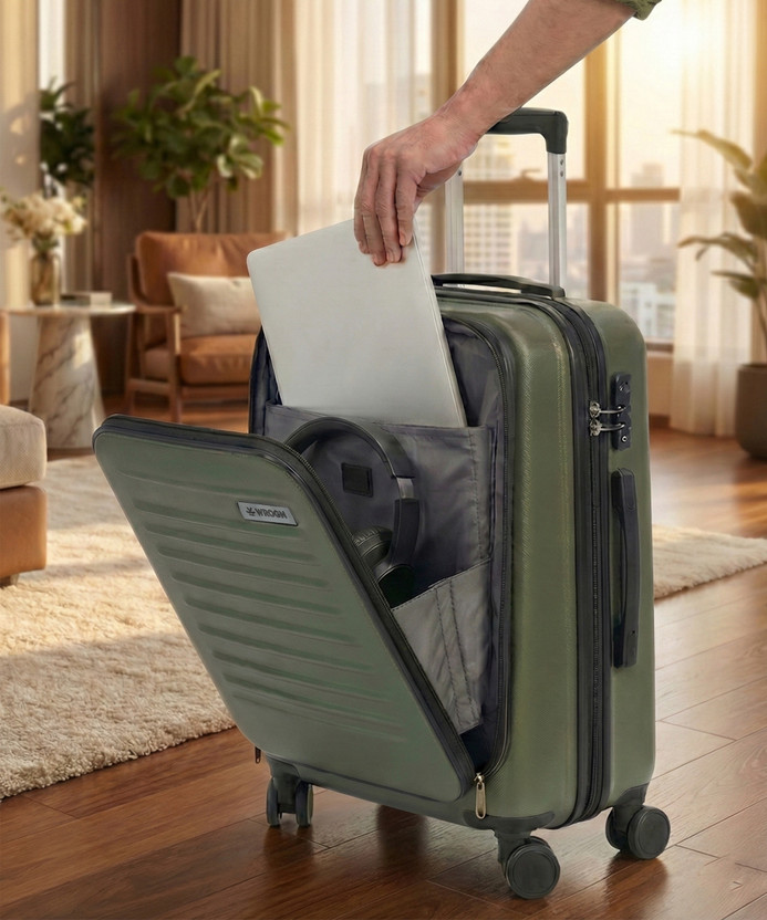 WROGN With Laptop Compartment- Kangaroo Cabin Suitcase 8 Wheels - 22 Inch