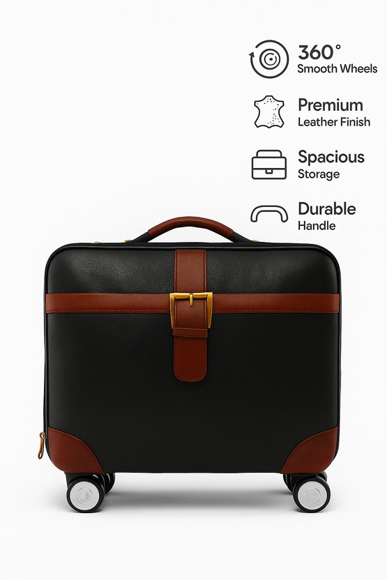 SoulCase Premium Genuine Leather Cabin Laptop Trolley 4 Wheels 15.6 Luggage Travel Expandable  Overnighter & Briefcase 4 Wheels - 17 inch