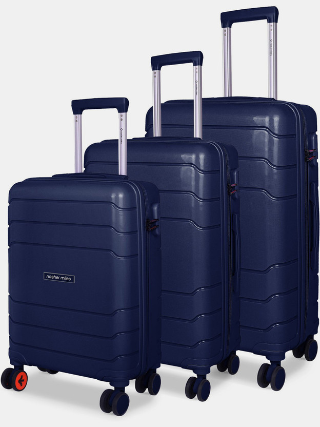 NASHER MILES Lisbon Hard-Sided Polypropylene Trolley Bag Set 55 65 & 75 cm Durable Travel Cabin & Check-in Set 8 Wheels - 28 inch