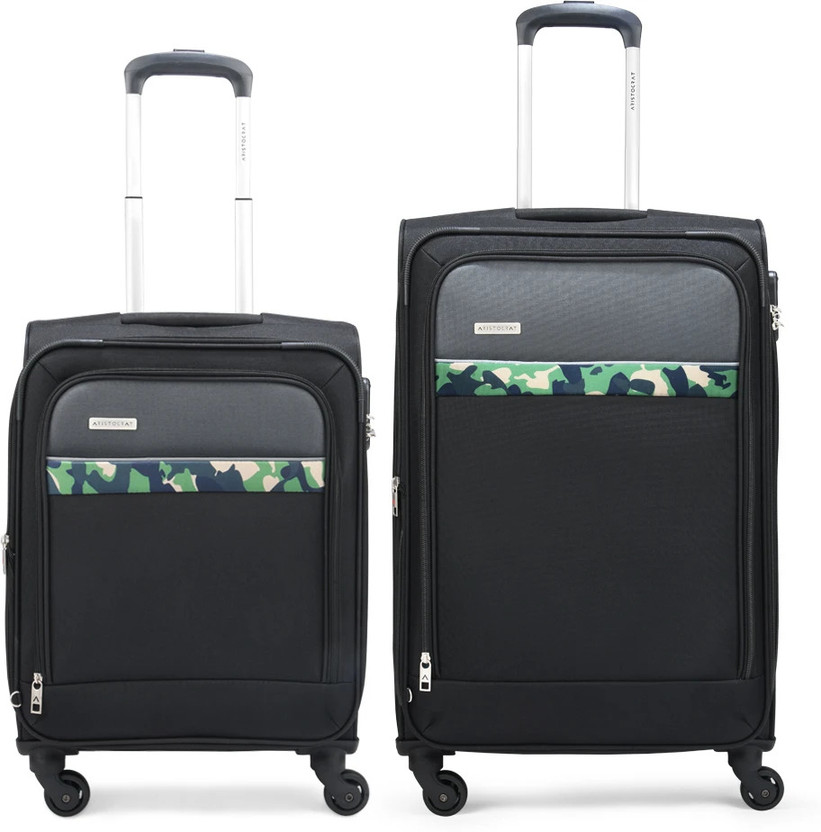 ARISTOCRAT Commander 4W Str (E) Set of 2 (Small 55cm|Medium 69cm) Black Expandable  Cabin & Check-in Set 4 Wheels - 27 Inch