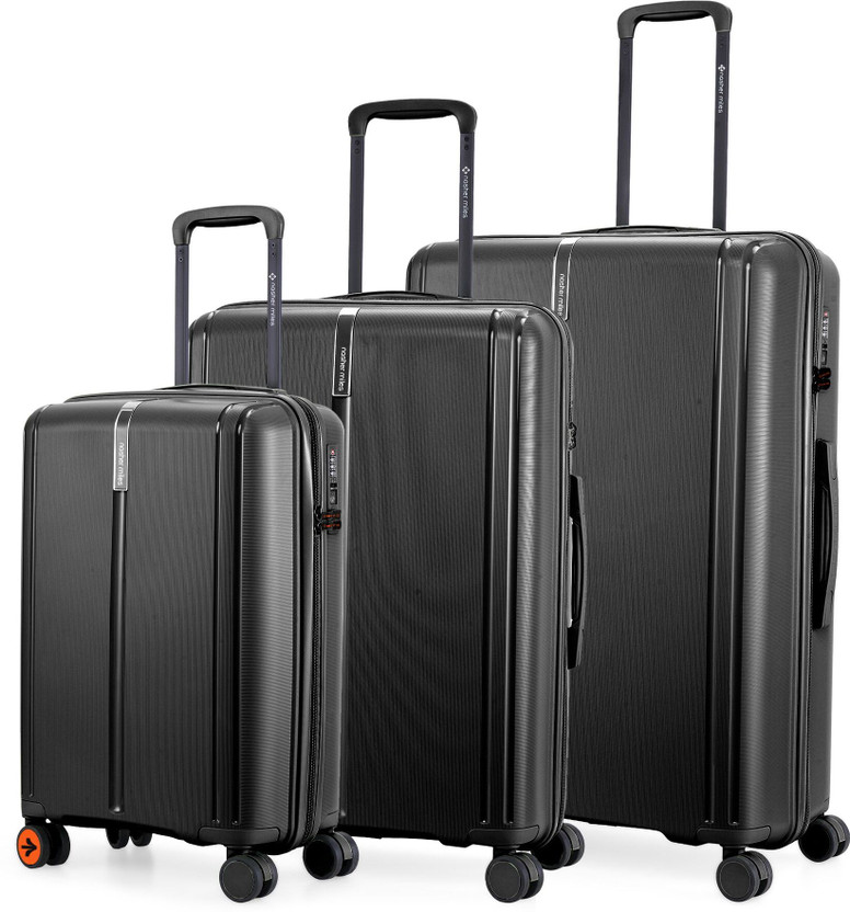 NASHER MILES The Line HardSide Polypropylene Luggage Set of 3 Black Trolley Bag(55,65&75cm) Cabin & Check-in Set 8 Wheels - 28 inch