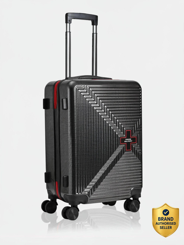 SWISS MILITARY MOSAIC Hard Top 20 Inch Luggage Trolley Bag Black CARBON FIBER Cabin Suitcase 8 Wheels - 20 inch