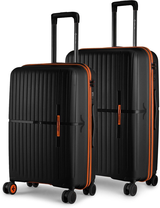 NASHER MILES HardSide Polypropylene Luggage Set of 2 Black Trolley Bag(65&75cm) Check-in Suitcase 8 Wheels - 28 inch