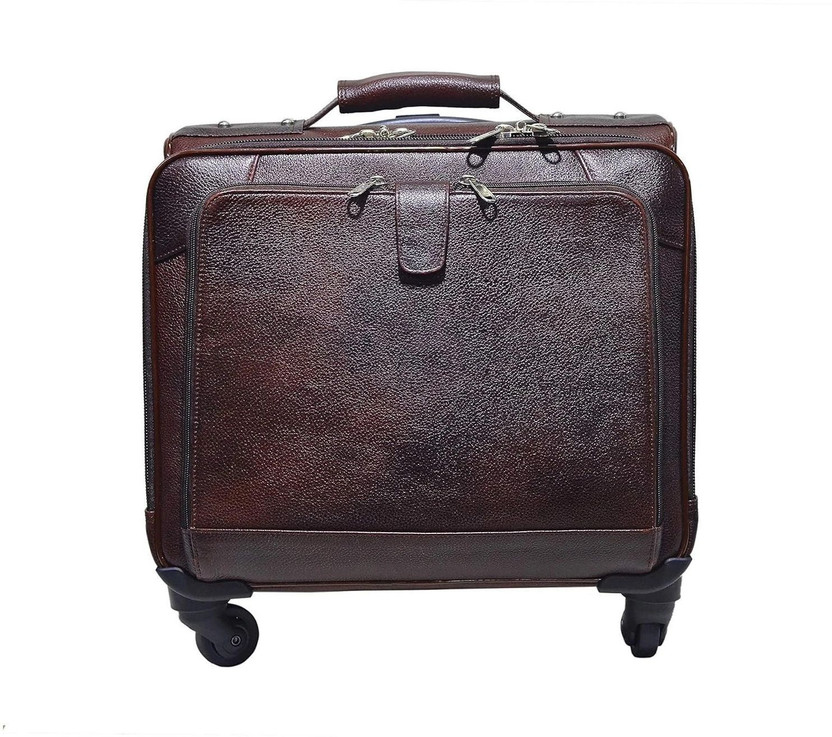 SoulCase Genuine Leather 4-Wheel Trolley for 15.6” Laptop – Stylish Overnight Travel Bag Expandable  Cabin & Check-in Set 4 Wheels - 20 inch