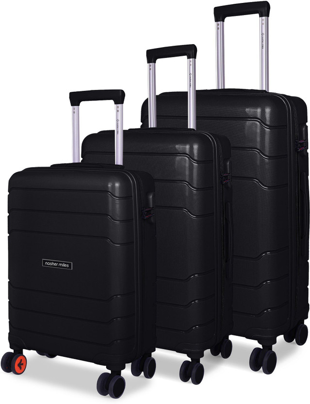 NASHER MILES Lisbon Hard-Sided Polypropylene Trolley Bag Set 55 65 & 75 cm Durable Travel Cabin & Check-in Set 8 Wheels - 28 inch