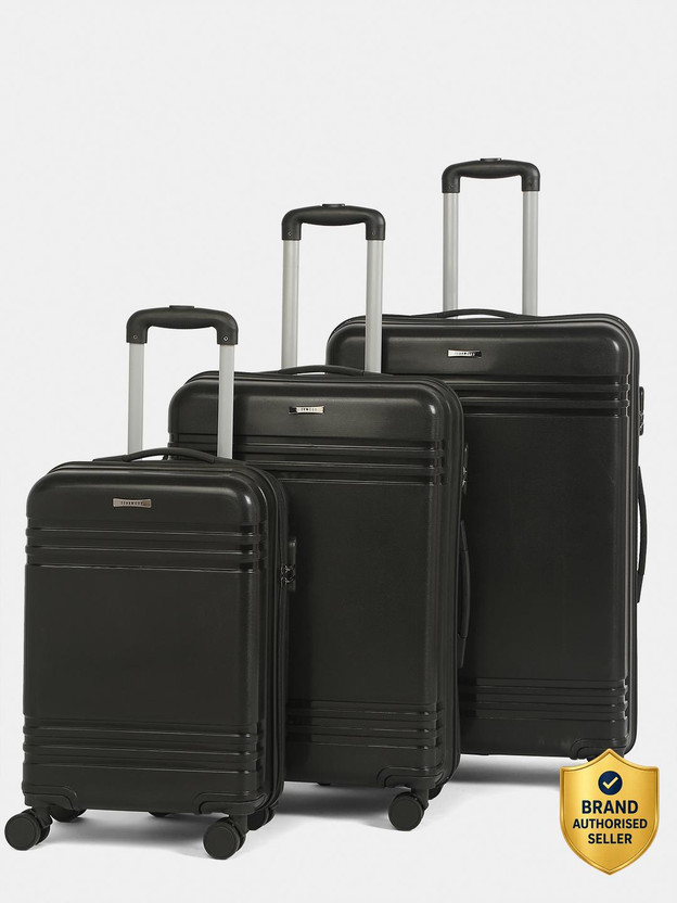 Teakwood Leathers Unisex Textured Set of 3 Trolley Bag (Small-Medium-Large, Black) Cabin & Check-in Set 8 Wheels - 30 inch