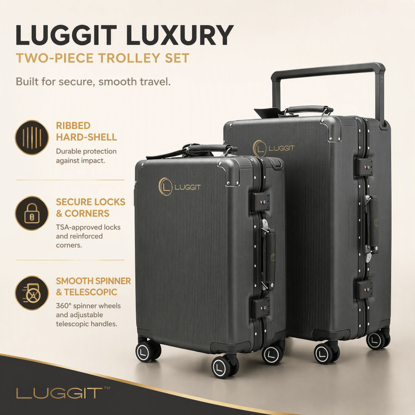 Luggit Luggit Luxury carry on & Check in Trolley bag set of 2 Cabin & Check-in Set 8 Wheels - 24 inch - Flipkart Deal