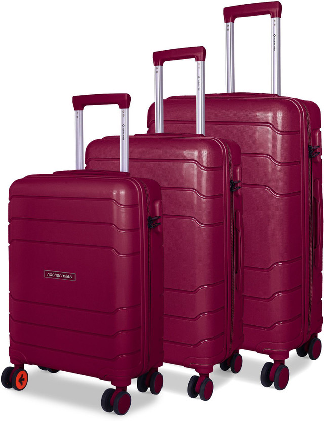 NASHER MILES Lisbon Hard-Sided Polypropylene Trolley Bag Set 55 65 & 75 cm Durable Travel Cabin & Check-in Set 8 Wheels - 28 inch