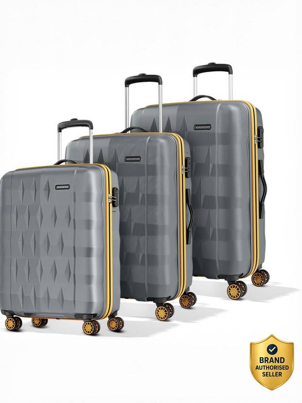aristocrat hard body set of 3 luggage 8 wheels - comet set of 3 trolley 56, 66, & 76cm, small+medium+large hard luggage, 8-wheel - grey