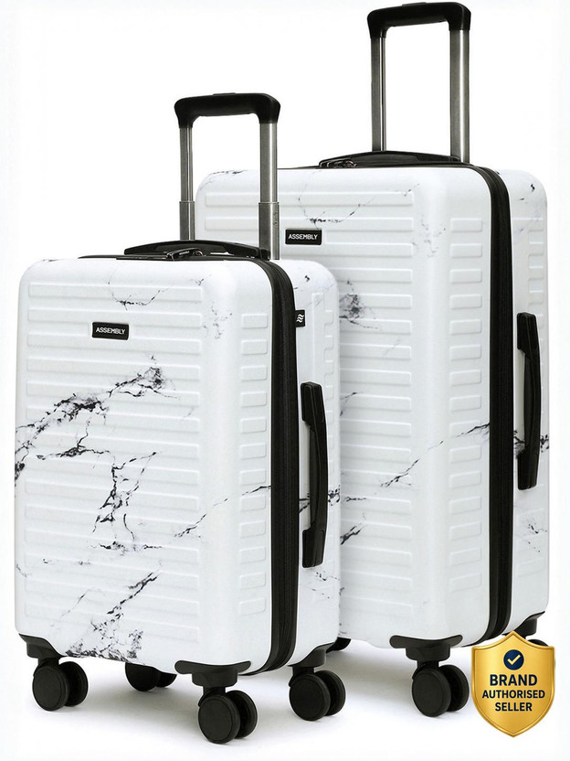 Assembly Printed Cabin Trolley Bag & Medium Check-in Suitcase - Marble Cabin & Check-in Set 8 Wheels - 24 inch
