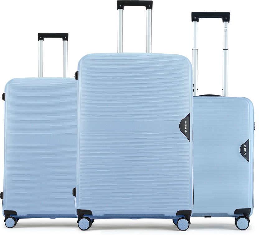 HRX by Hrithik Roshan Parabola (PP) Trolley-3Pc Set-Light Blue Cabin & Check-in Set 8 Wheels - 12 inch