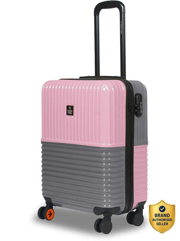 NASHER MILES Istanbul Hard-Sided ABS and PC Cabin Luggage Pink and Grey 55cm Trolley Bag Cabin Suitcase 8 Wheels - 20 inch