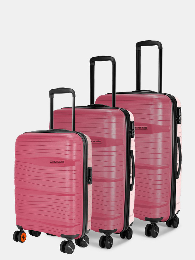 NASHER MILES Nicobar Hard-Sided Dual Tone Luggage Set of 3 Maroon and Brown (55, 65 & 75 cm) Cabin & Check-in Set 8 Wheels - 28 inch