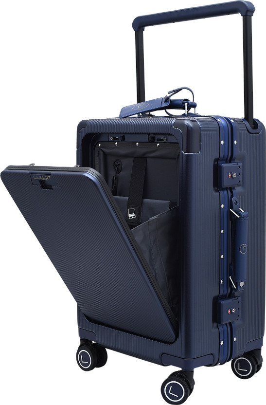Luggit Executive Plus -Navy Blue, No Zipper Tamper Proof Lock -Cabin Luggage Cabin Suitcase 8 Wheels - 20 inch