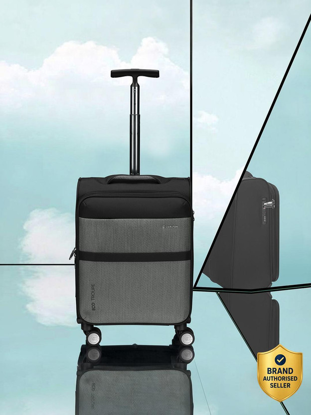 CARLTON Yorkshire Premium Soft-Sided Trolley Bag USB Port, Single Stem Handle & TSA Lock Expandable  Cabin Suitcase 8 Wheels - 22 inch