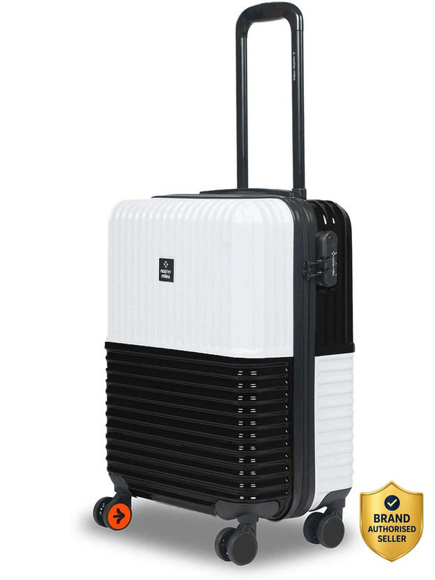 NASHER MILES Istanbul Hard-sided ABS and PC Cabin Luggage Black and White 20 inch |55cm Trolley bag Cabin Suitcase 8 Wheels - 20 inch