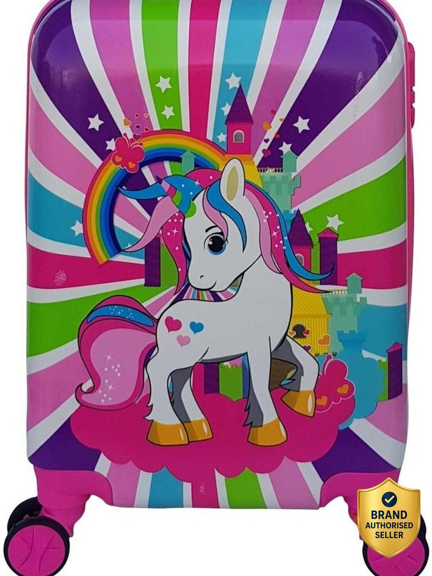 Miss & Chief ABS Hard Shell Cartoon Print Kids Travel Trolley Bag With 360° spinner wheels Cabin Suitcase 8 Wheels - 20 inch
