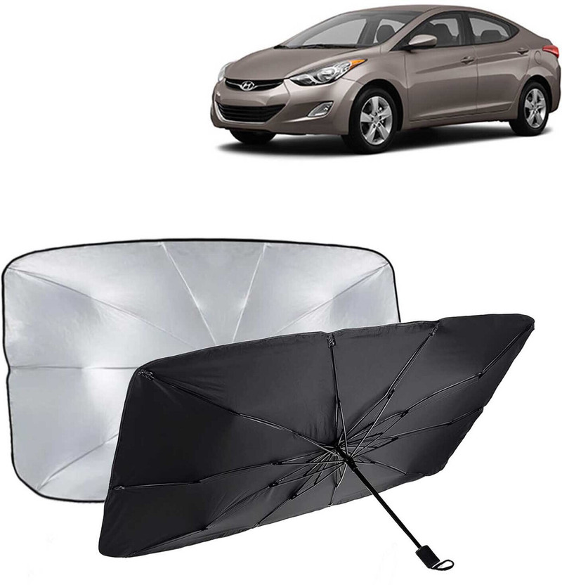 Kingsway Dashboard, Windshield Sun Shade For Hyundai Elantra(Black, Silver)