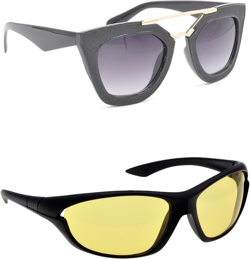 Hrinkar Rectangular Sunglasses(For Men & Women, Grey, Yellow)