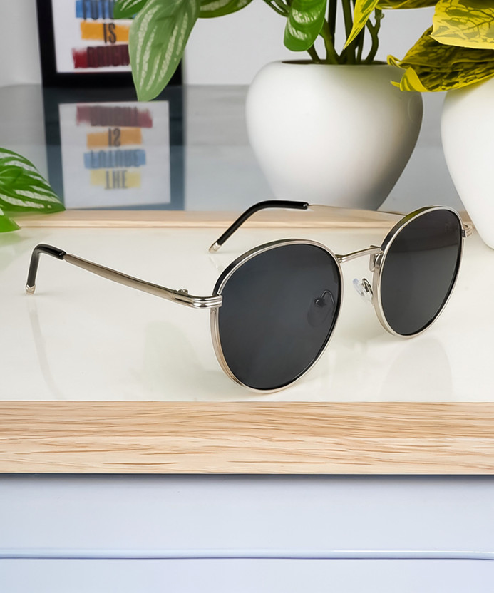 VOYAGE Round Sunglasses(For Men & Women, Black, Silver)