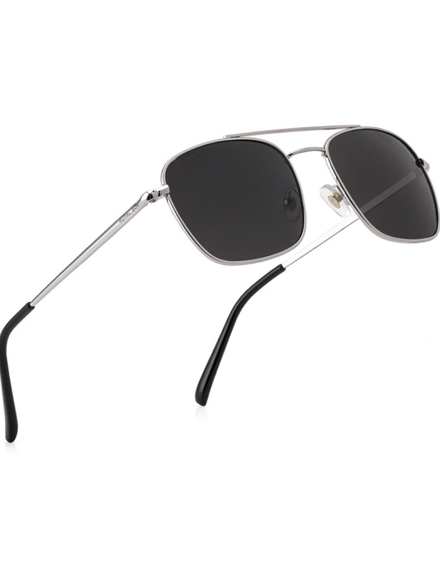 ROYAL SON Rectangular Sunglasses(For Men & Women, Black, Silver)