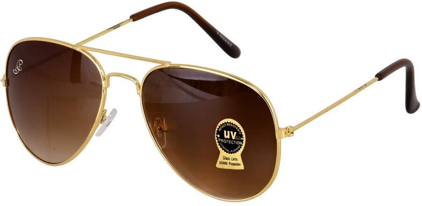 PIRASO Aviator Sunglasses(For Men & Women, Brown, Golden)
