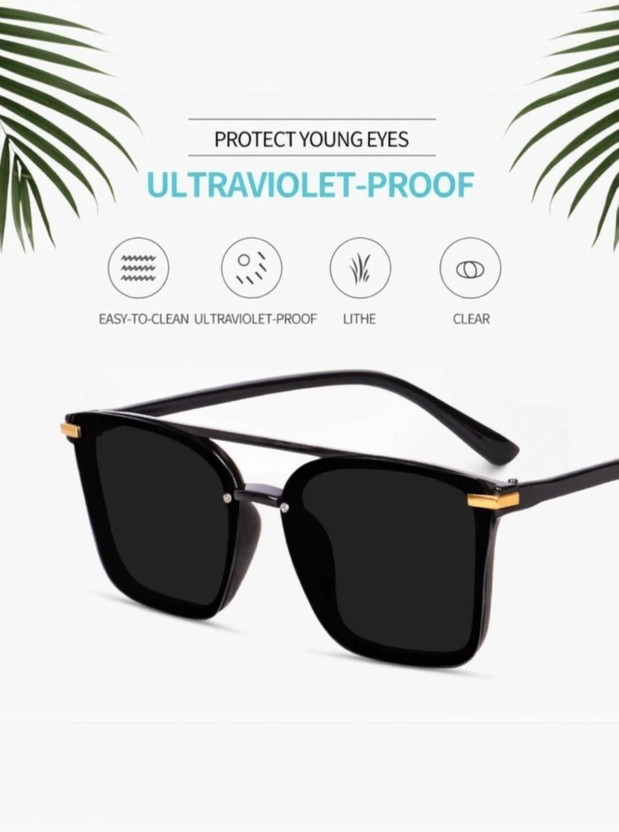 Zeemork Retro Square Sunglasses(For Men & Women, Black)