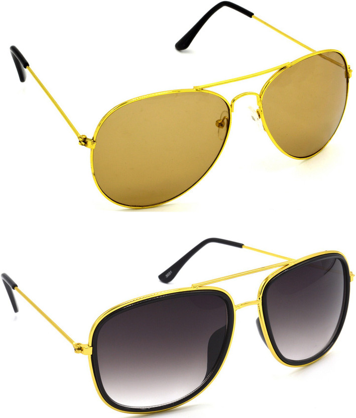 Hrinkar Aviator Sunglasses(For Men & Women, Brown, Grey)